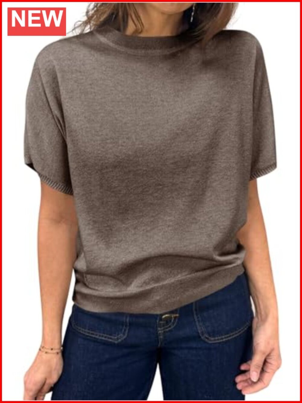 Women's Short Sleeve Crew Neck Knit Pullover Sweater Lightweight Summer Top